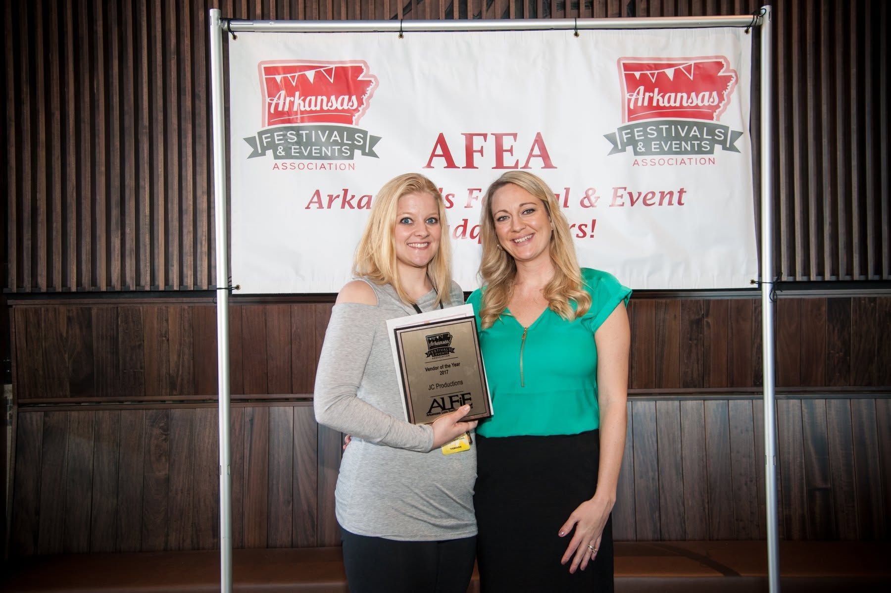 Susan receiving the AFEA Vendor of the Year plaque for JC Productions